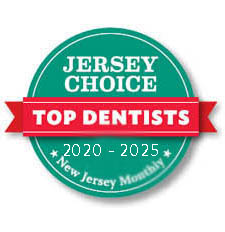 The image displays two badges  one for  New Jersey Monthly  featuring the text  Top Dentists  and another for  Jersey Choice  with the title  Top Dentists.